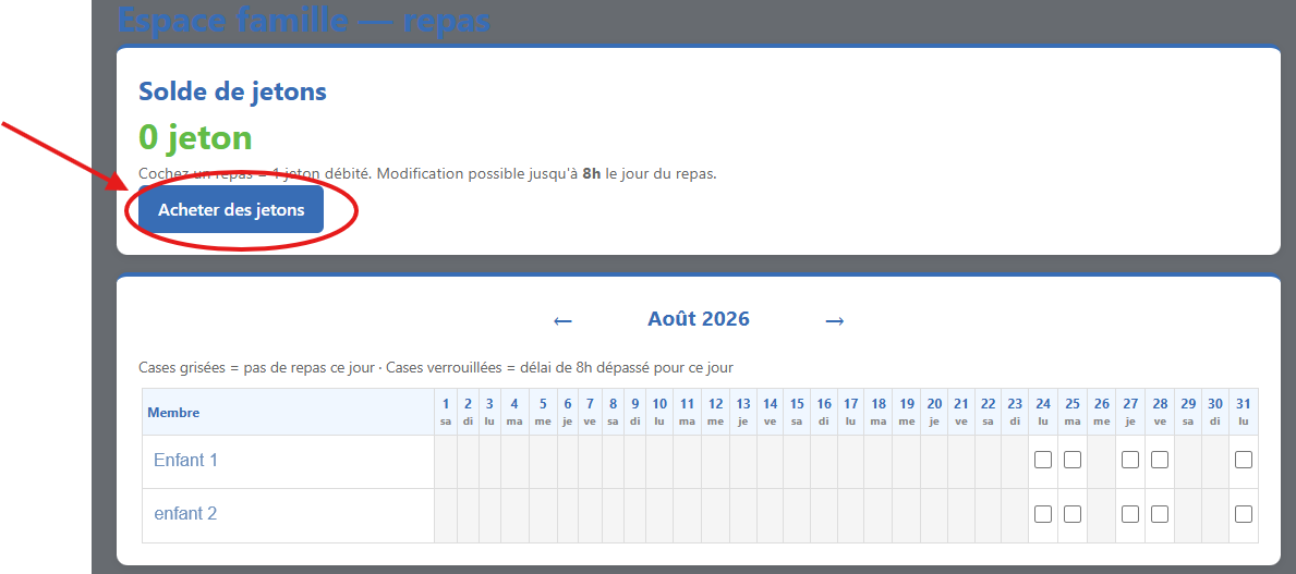 Bouton Acheter des jetons